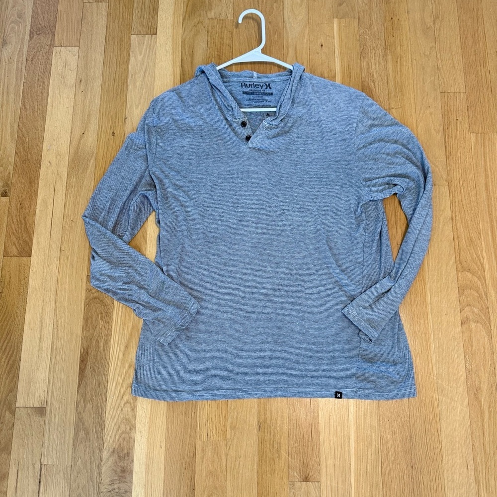 Vintage Hurley's men's long-sleeve hooded henley in a Heather Gray stripe large - Picture 2 of 9